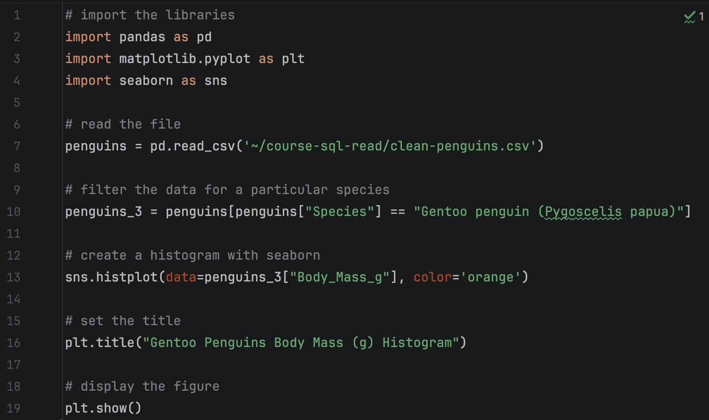 Python Code for Creating Histogram